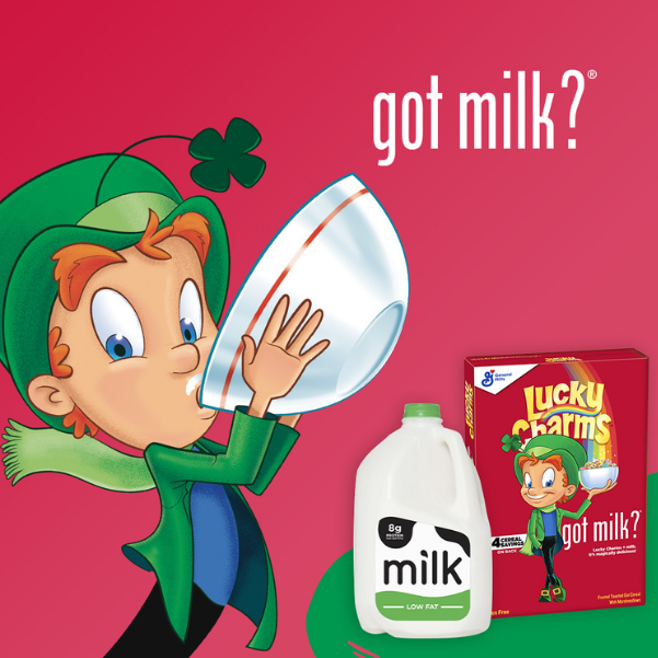 Big G got milk? Lucky with milk and cereal box